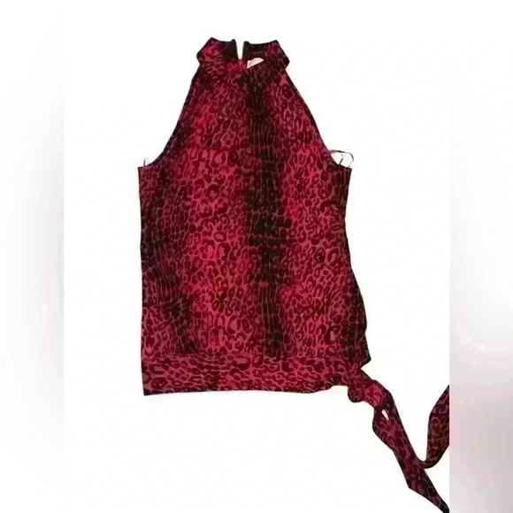 Mkors red/black  animalprint Sz S/P Sleeveless Mock Neck Mob Wife Office Siren - Picture 1 of 7